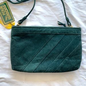 Vintage New Deadstock 1980's Green Suede Leather Bag